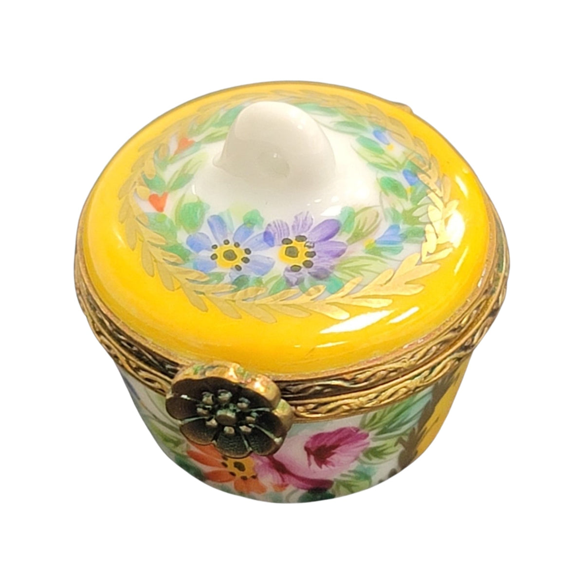 Yellow Crown Top Limoges Porcelain Box Gift, a hand-painted Limoges porcelain gift
