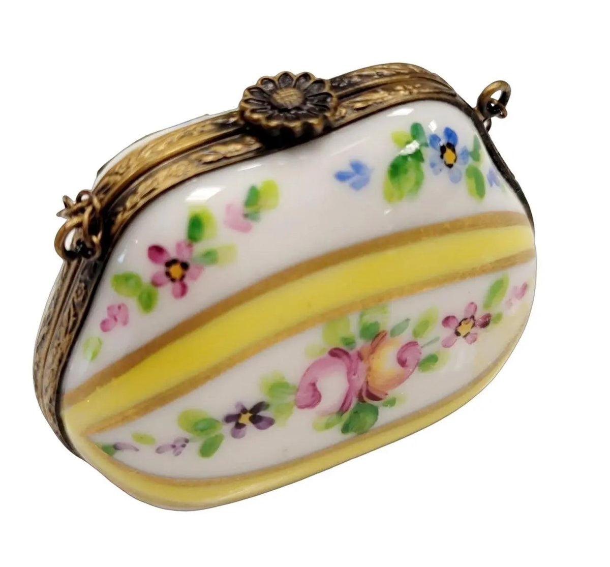 Authentic Yellow Purse Flowers Limoges box, hand-painted in France, from Limoges Boutique