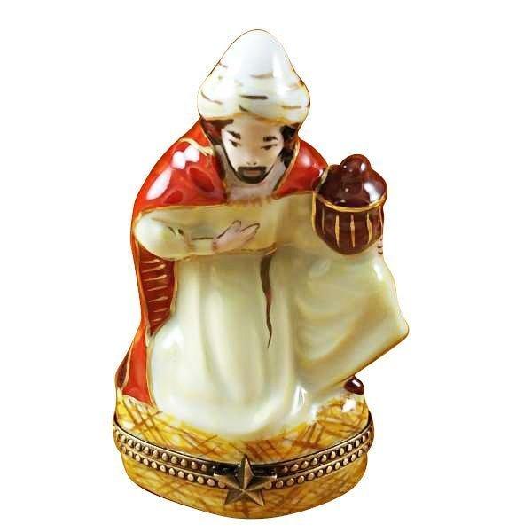 Yellow King Wiseman Limoges Box, a hand-painted Limoges porcelain gift