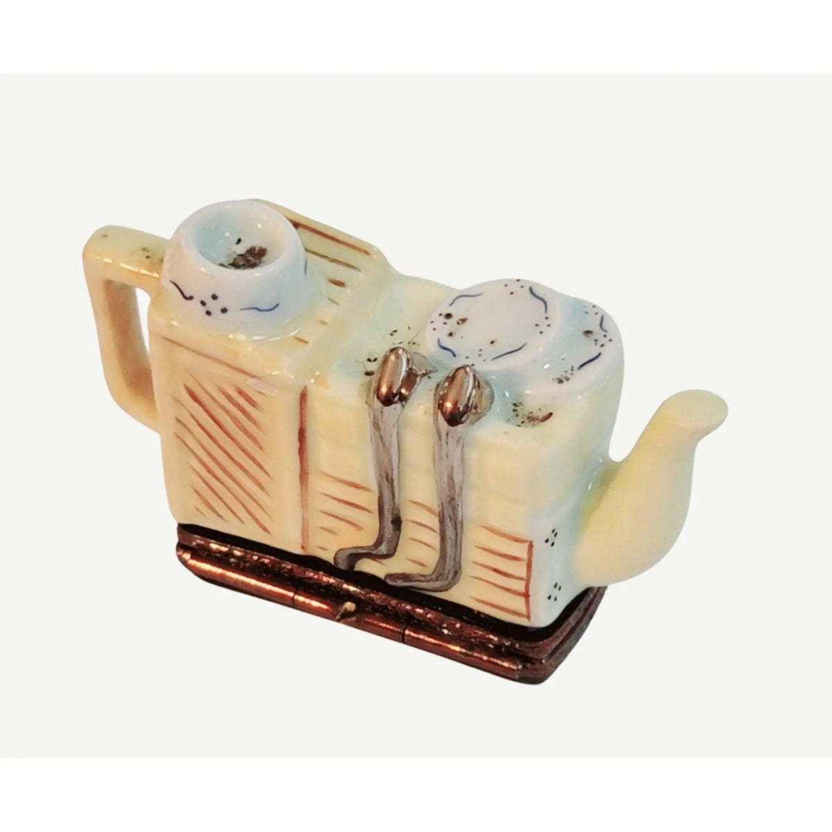 Yellow Kitchen Sink Teapot Porcelain Limoges Porcelain Art Object, view 3