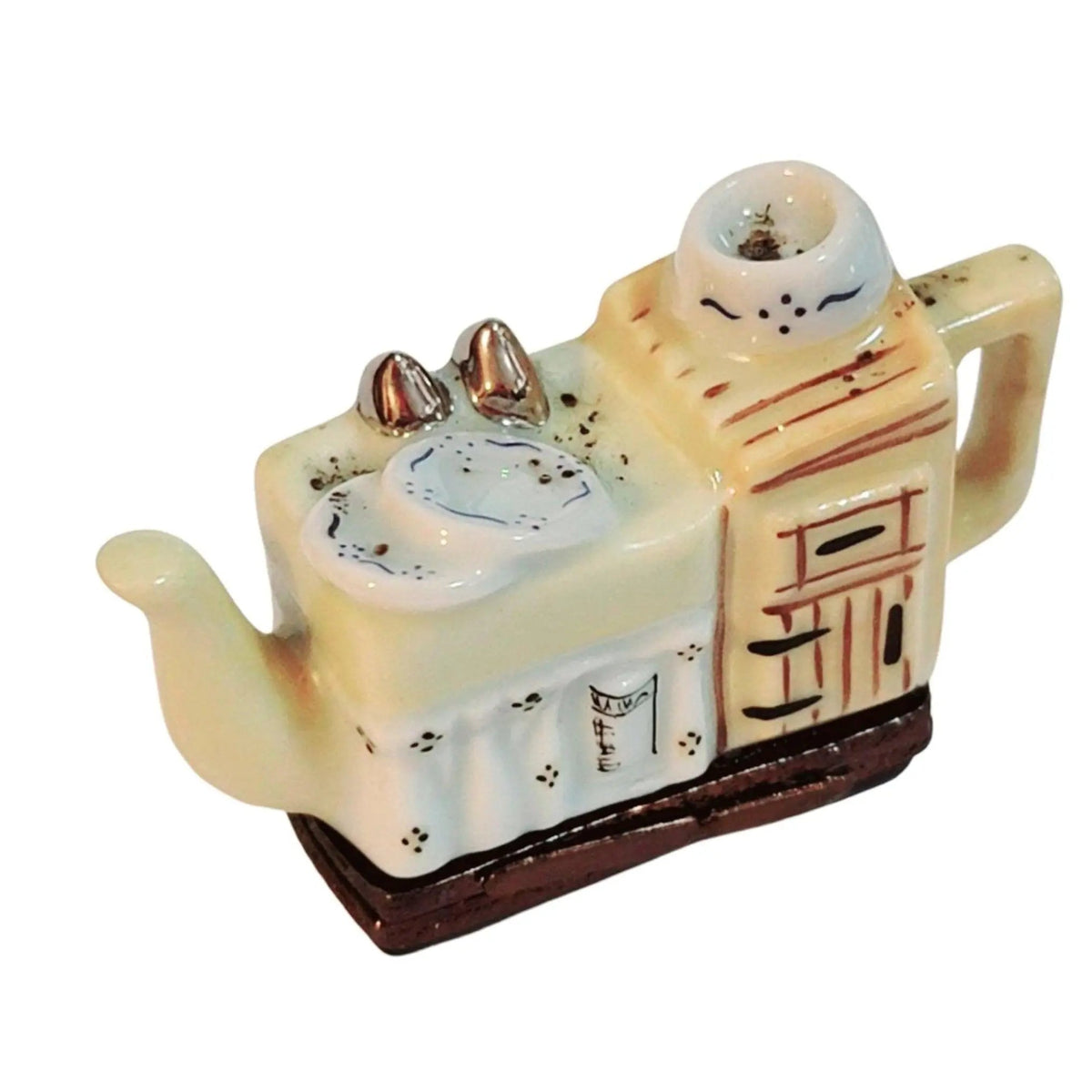 Yellow Kitchen Sink Teapot Porcelain Limoges Porcelain Art Object, a hand-painted Limoges porcelain gift