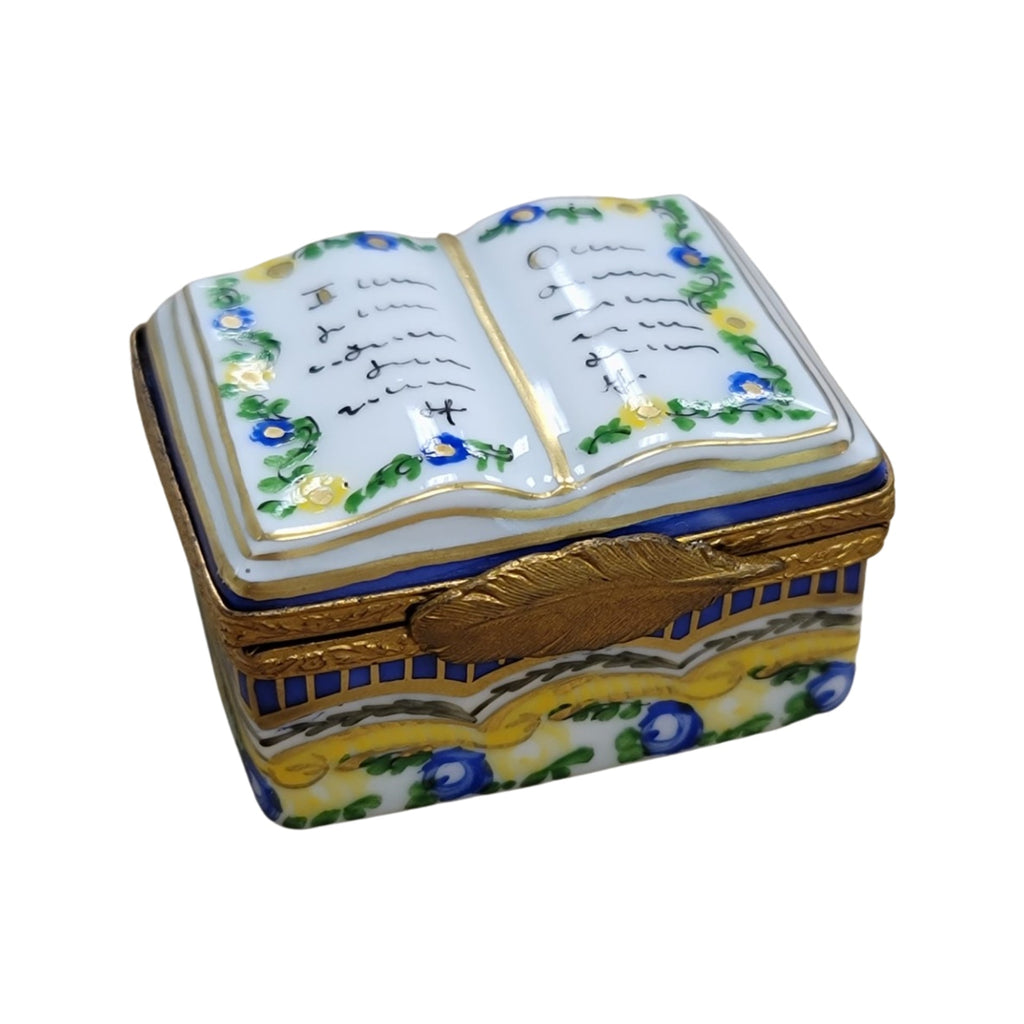 Yellow Light Blue Open Book Box, a hand-painted Limoges porcelain gift