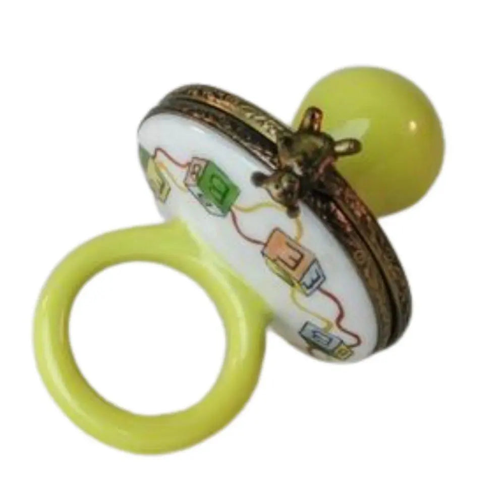 Authentic Yellow Pacifier Baby Limoges box, hand-painted in France, from Limoges Boutique