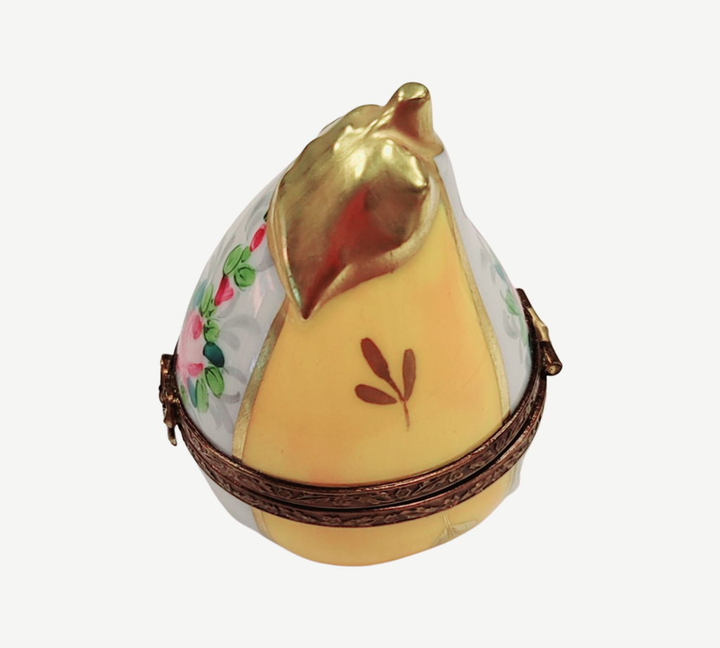 Yellow Pear w Flowers Porcelain Limoges Porcelain Art Object, view 3