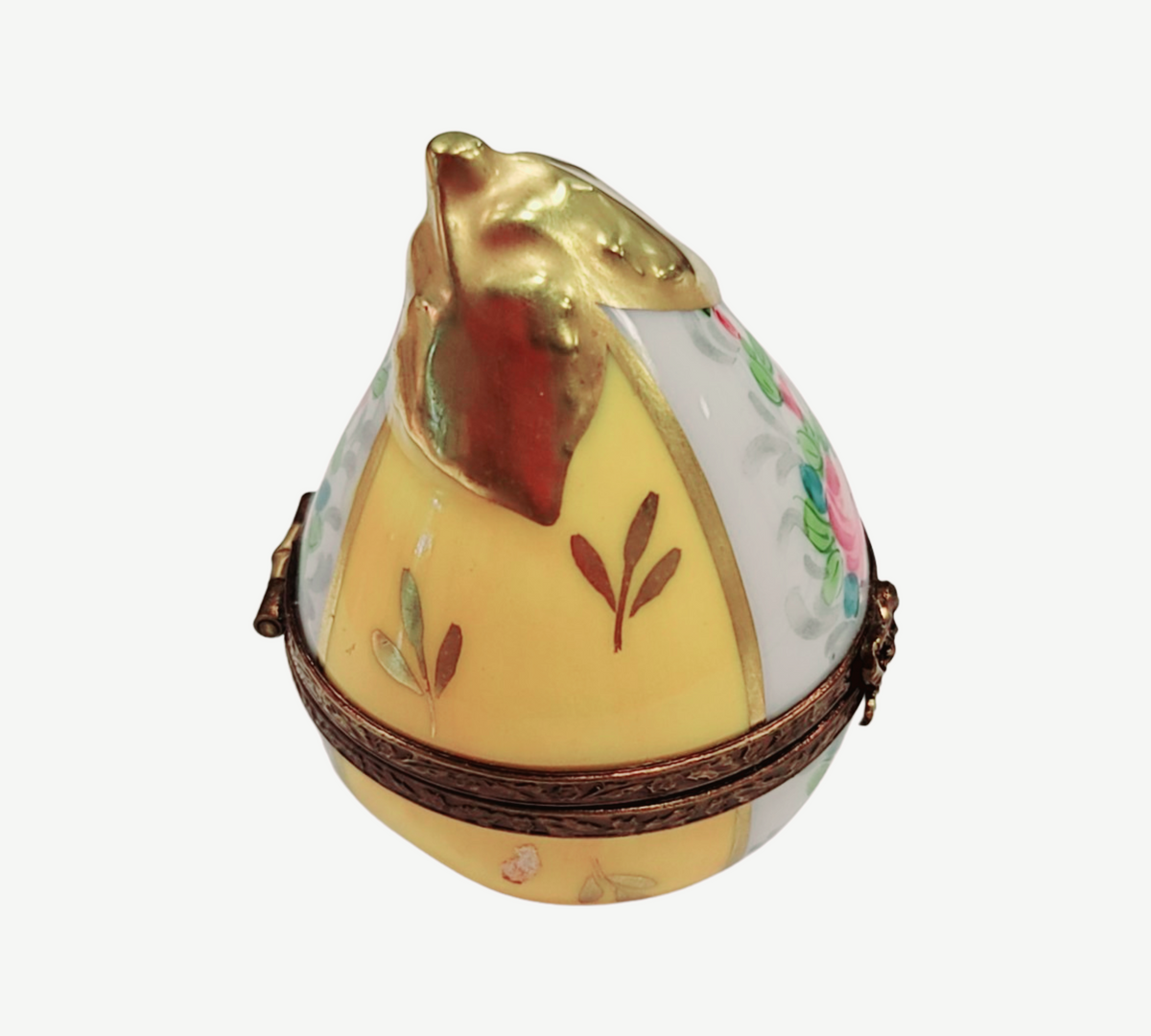Yellow Pear w Flowers Porcelain Limoges Porcelain Art Object, view 4