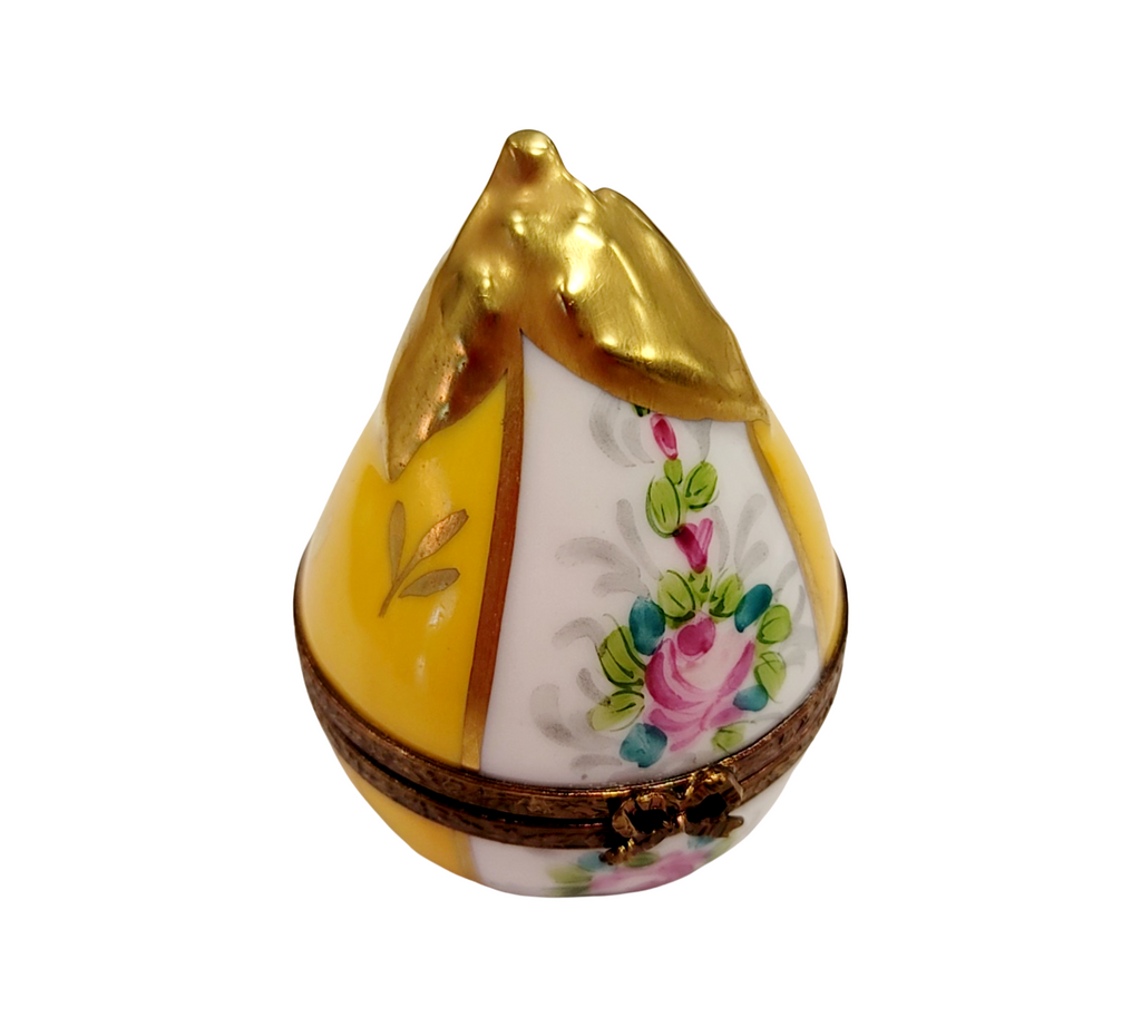 Yellow Pear w Flowers Porcelain Limoges Porcelain Art Object, view 6