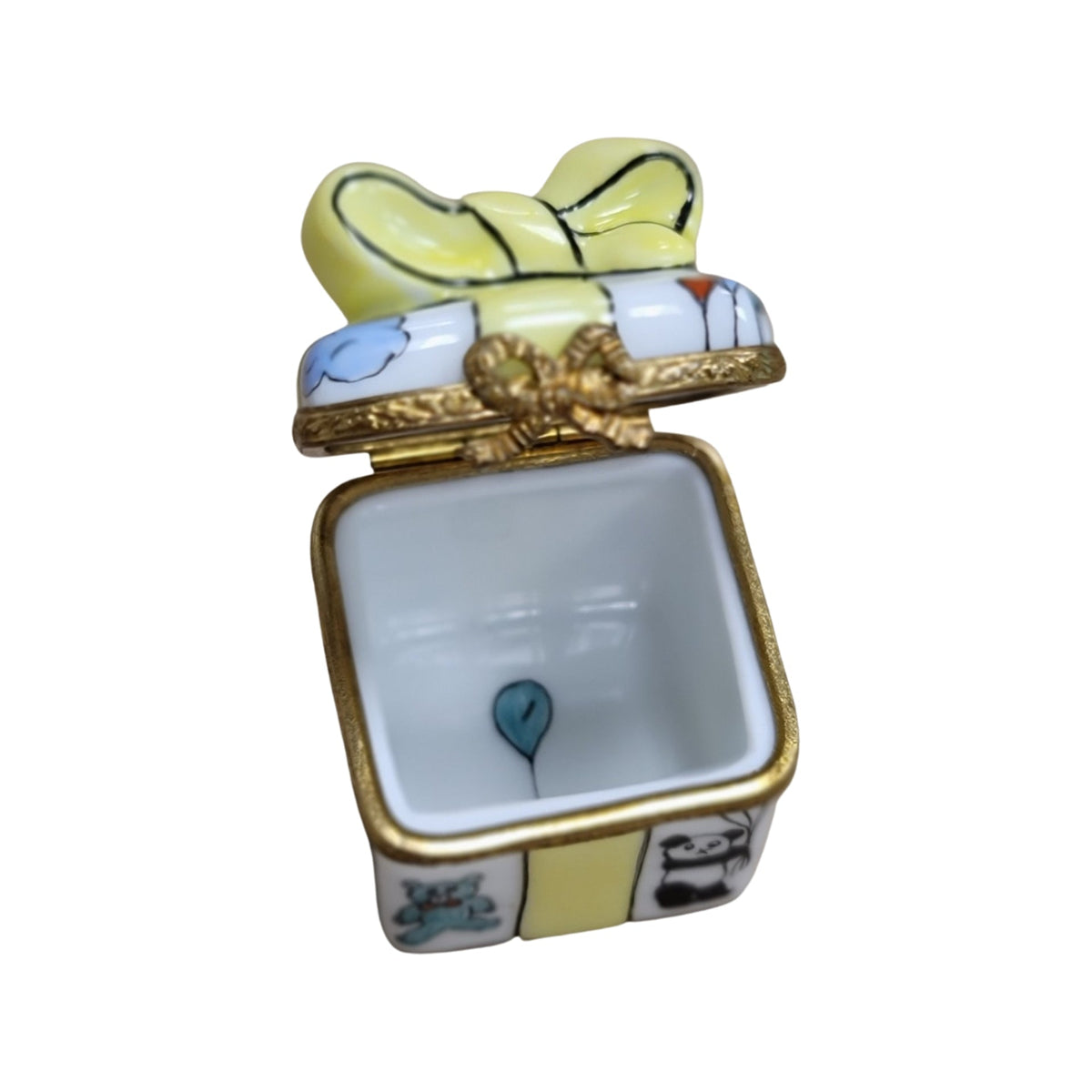 Hand-painted Yellow Ribbon Present Baby Limoges box, French artistry for lovers of fine art