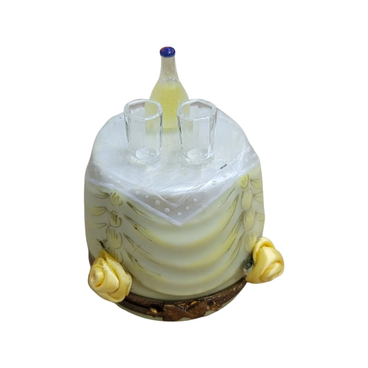 Authentic Yellow Rose Table for Two Flowers Ribbon Limoges box, hand-painted in France, from Limoges Boutique