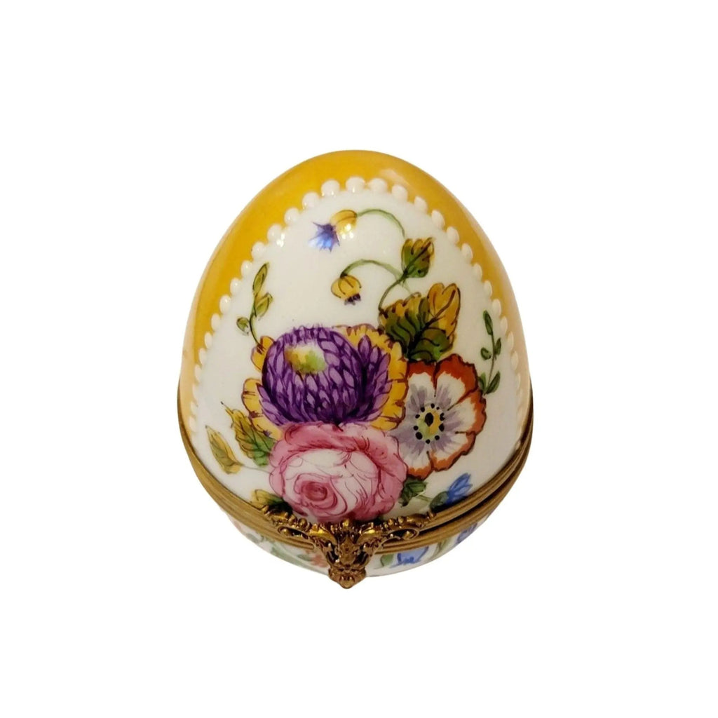 Hand-painted Roses on Yellow Egg Limoges box, French artistry for lovers of fine art