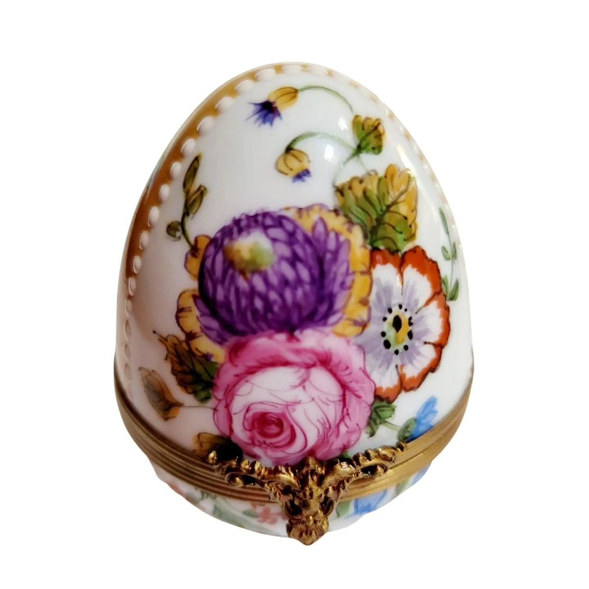 Collectible Roses on Yellow Egg Limoges box with artisan brushwork