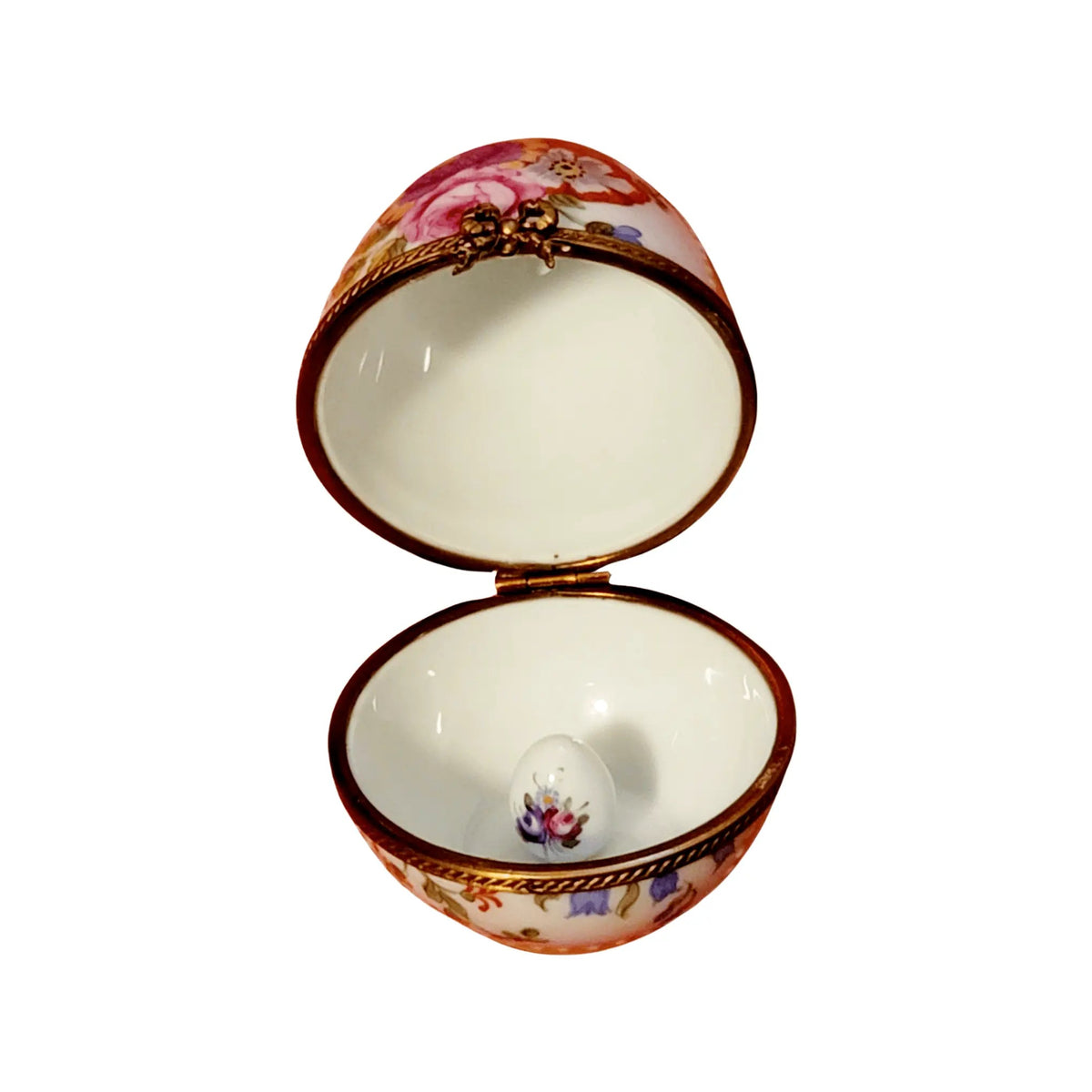 Painted details on the Roses on Yellow Egg Limoges box, French art in miniature