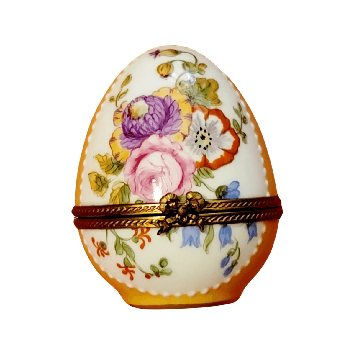 Authentic Roses on Yellow Egg Limoges box, hand-painted in France, from Limoges Boutique