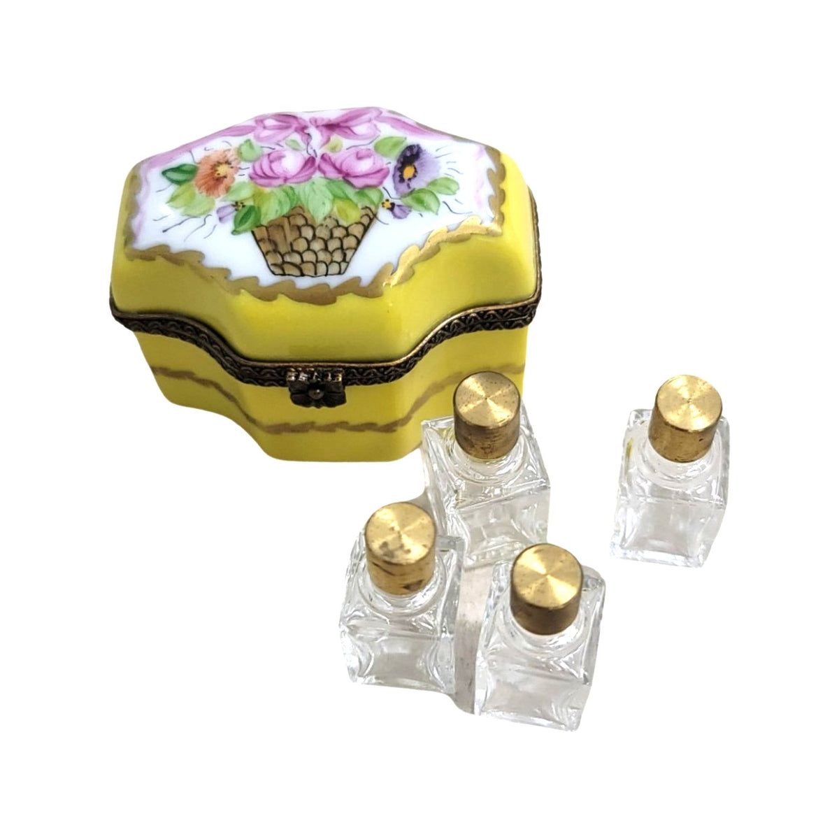 Hand-painted 4 Perfume Roses Yellow Limoges box, French artistry for lovers of fine art
