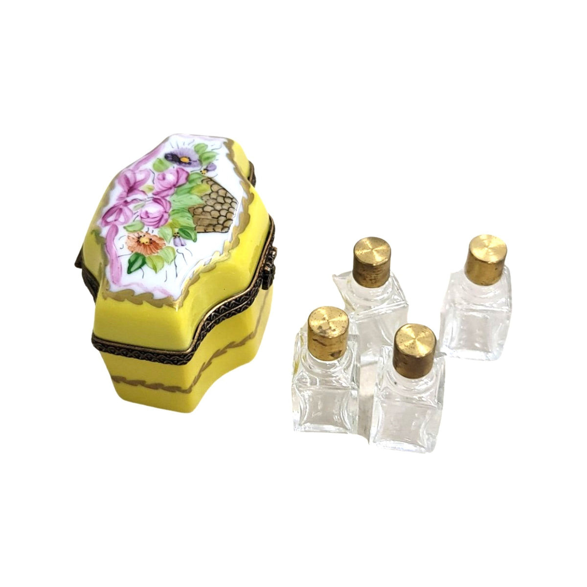 4 Perfume Roses Yellow Limoges box painted by hand in Limoges, France, a gift to treasure