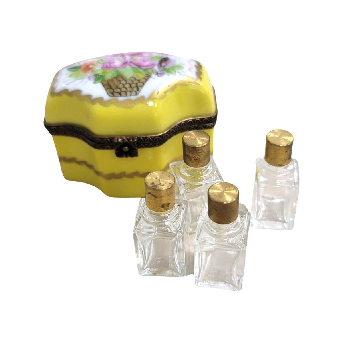 Authentic 4 Perfume Roses Yellow Limoges box, hand-painted in France, from Limoges Boutique