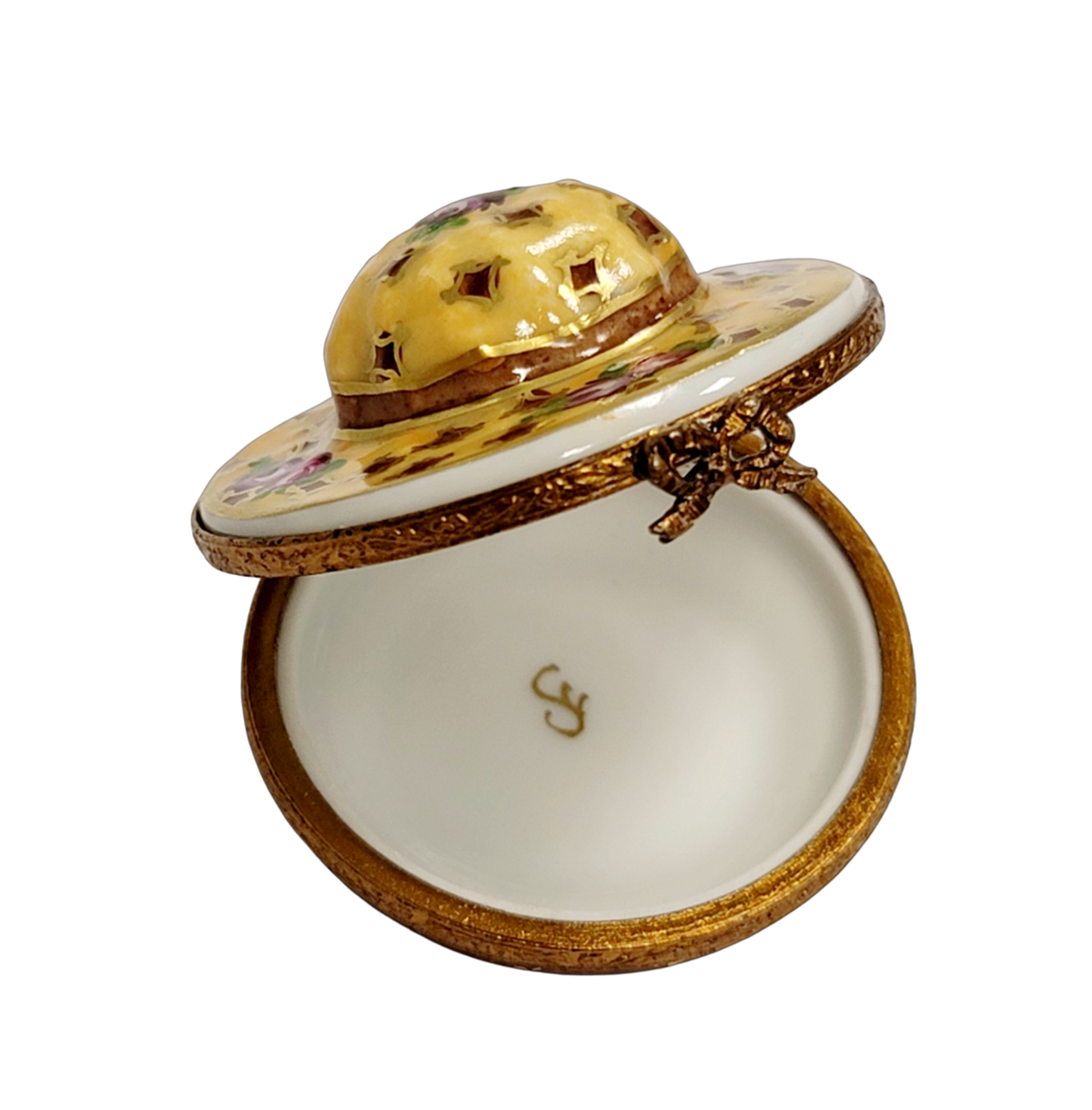 Yellow Roses Hat Fashion Limoges Box, view 2