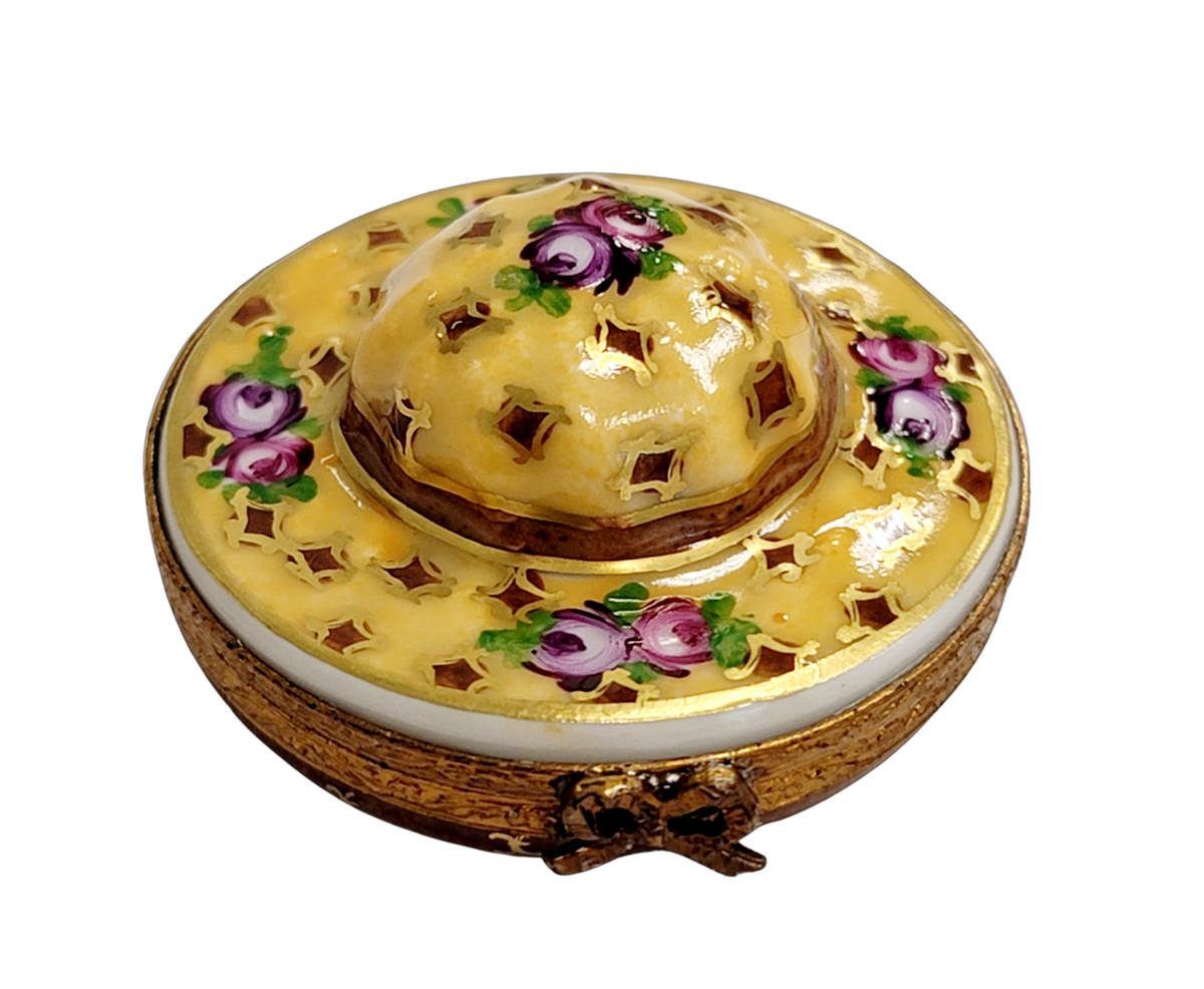 Yellow Roses Hat Fashion Limoges Box, a hand-painted Limoges porcelain gift