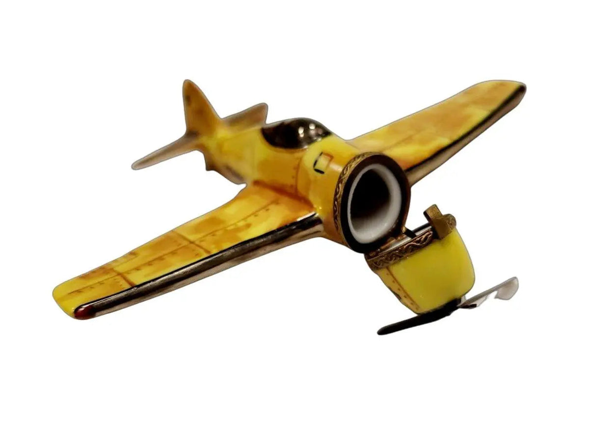 Hand-painted Airplane USA Navy Bomber Yellow 5Inch Wing Limoges box, French artistry for lovers of fine art