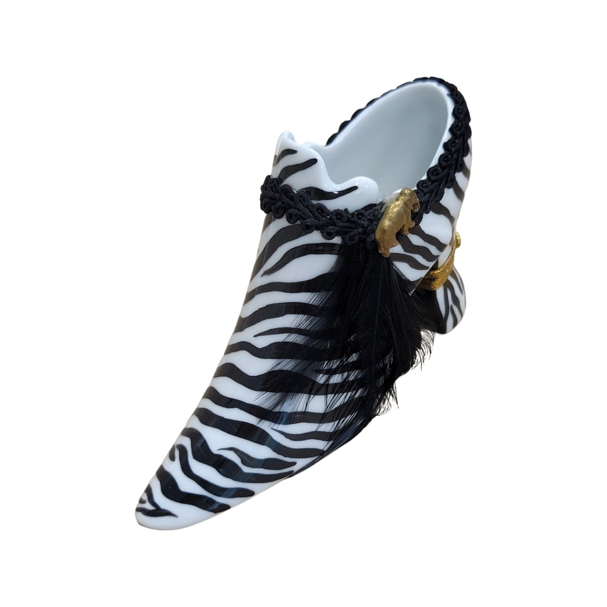 Zebra Print Shoe Elegance for Fashion Lovers, a hand-painted Limoges porcelain gift