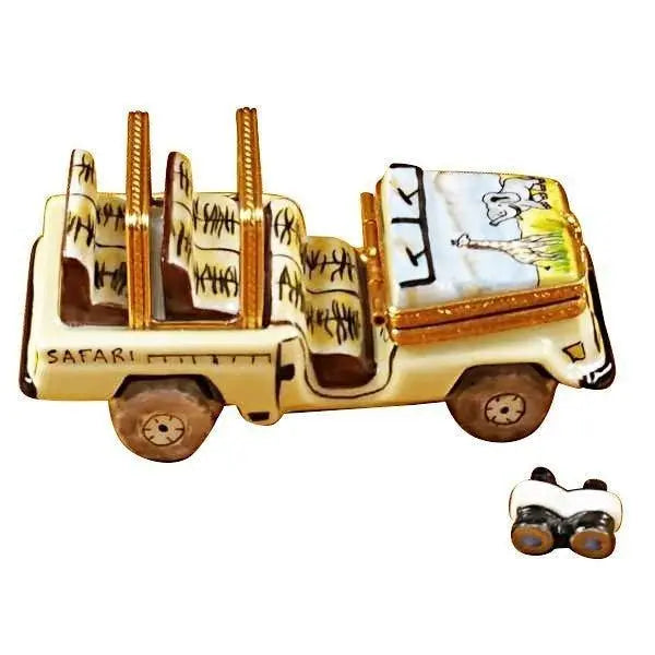 Every brushstroke by hand on the Africa Safari Vehicle with Binoculars Limoges box from France