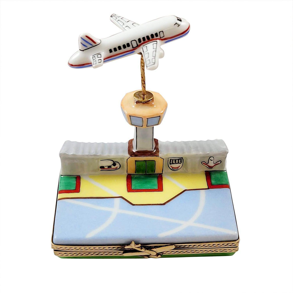 Authentic Rochard Airport with Flying Plane Limoges box, hand-painted in France, from Limoges Boutique