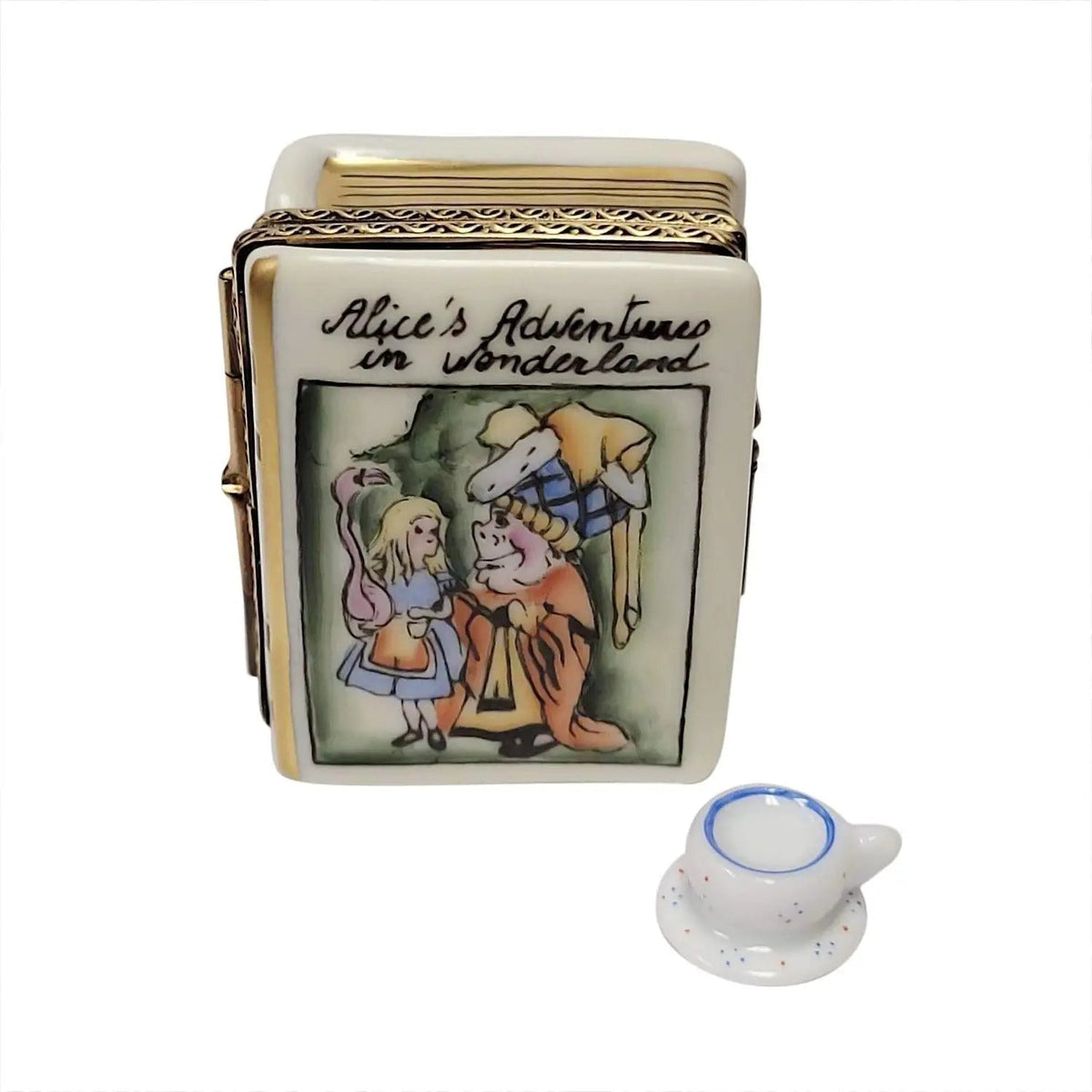 Genuine Rochard Alice in Wonderland Book with Tea Cup Limoges box painted by hand in France, from Limoges Boutique