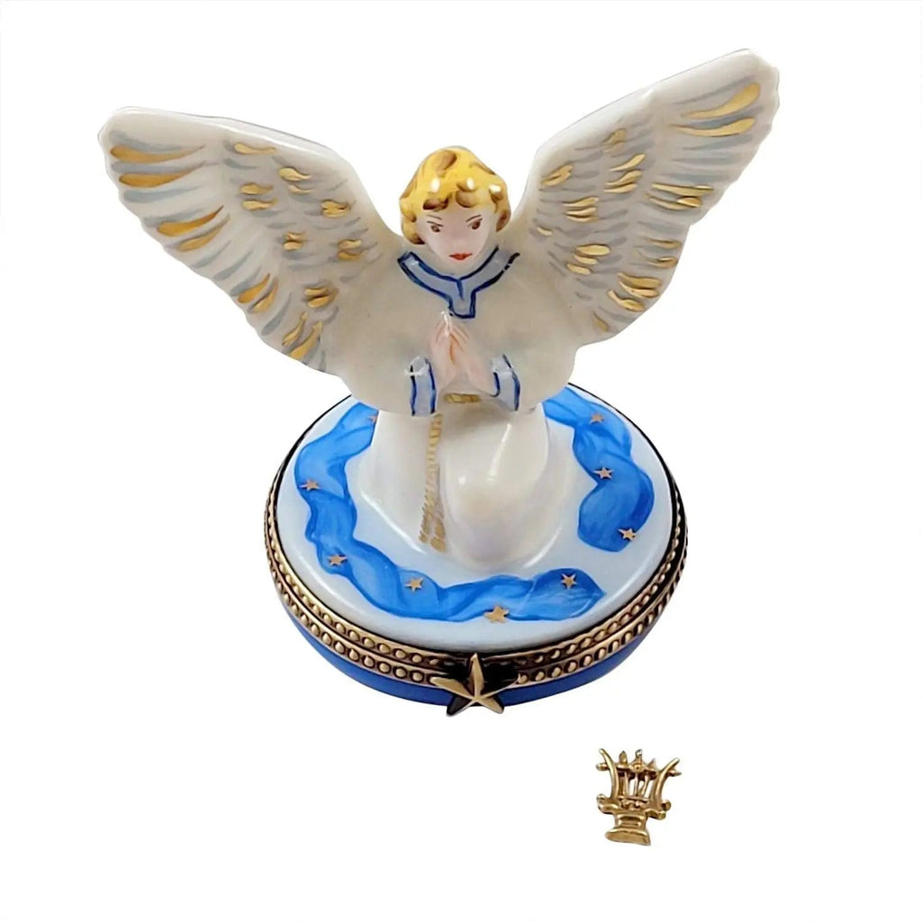 Authentic Rochard Angel Gabriel Brass Instrument Limoges box, hand-painted in France, from Limoges Boutique