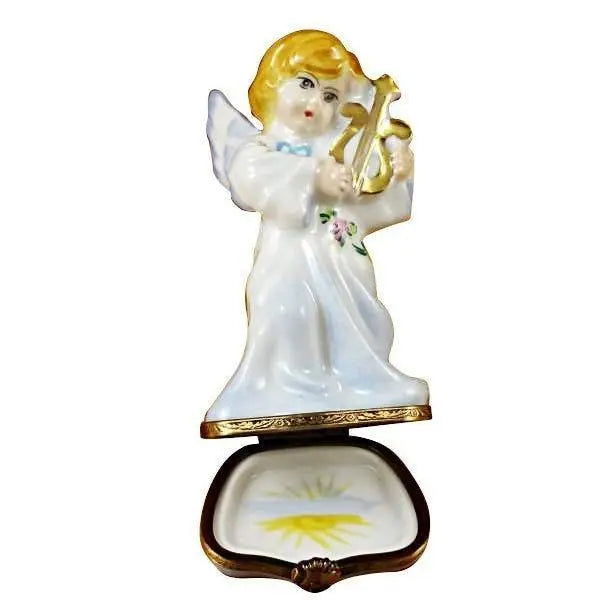 Artisan-painted Angel with Lyre Limoges box from France, a cherished collectible