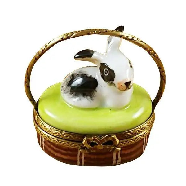 Basket with Mini Rabbit Limoges Box, a hand-painted Limoges porcelain gift