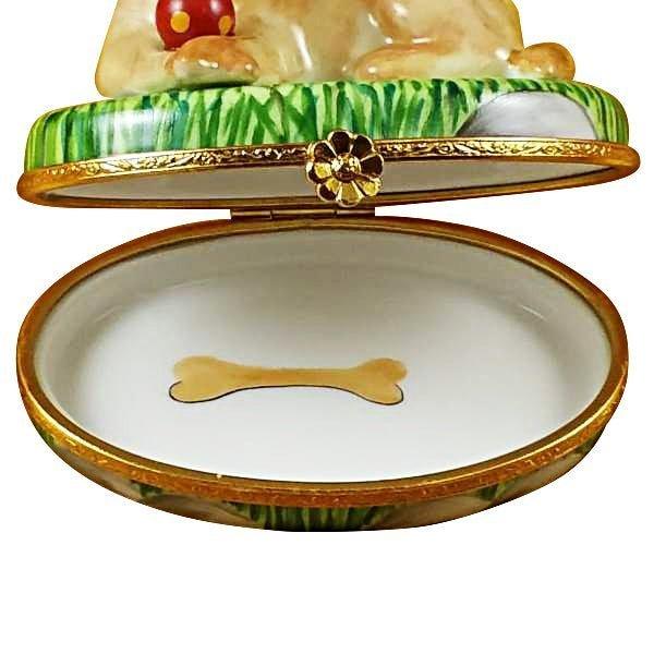 Beige Labrador Dog w Ball Limoges Box, view 2