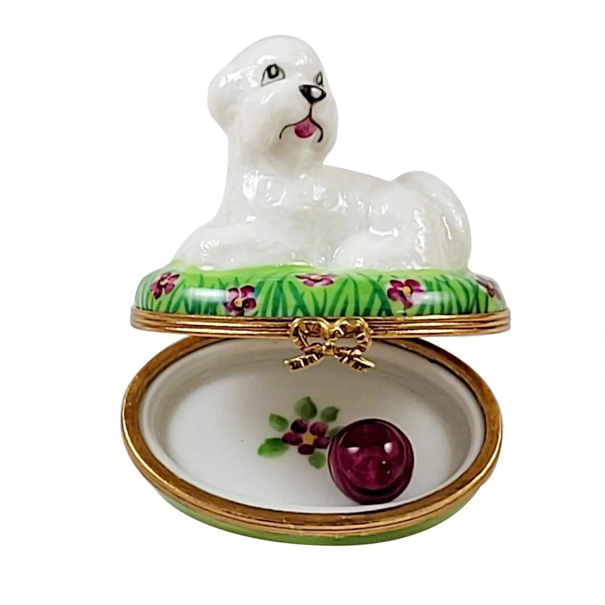 Bichon Frise Dog Lying Ball Limoges Box, view 2