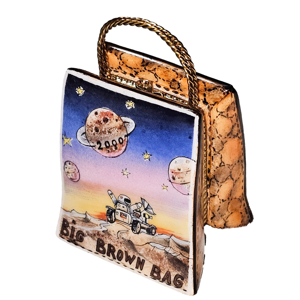 Space Ship Big Brown Porcelain Art Object Bag Shopping Bag Limoges Treasure Box, a hand-painted Limoges porcelain gift