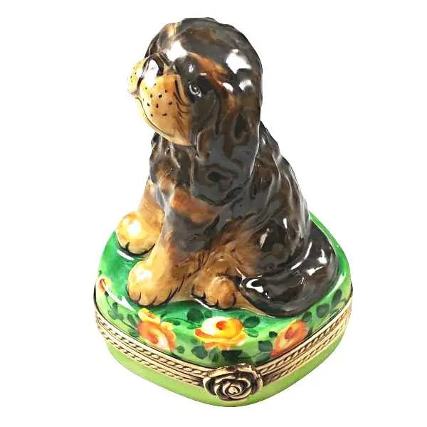 Black and Tan King Charles Spaniel for Dog Lovers, a hand-painted Limoges porcelain gift