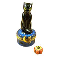 Black Halloween Cat Night with JackO'Lantern Limoges Box, a hand-painted Limoges porcelain gift