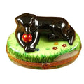 Black Lab Dog Ball Limoges Box, a hand-painted Limoges porcelain gift