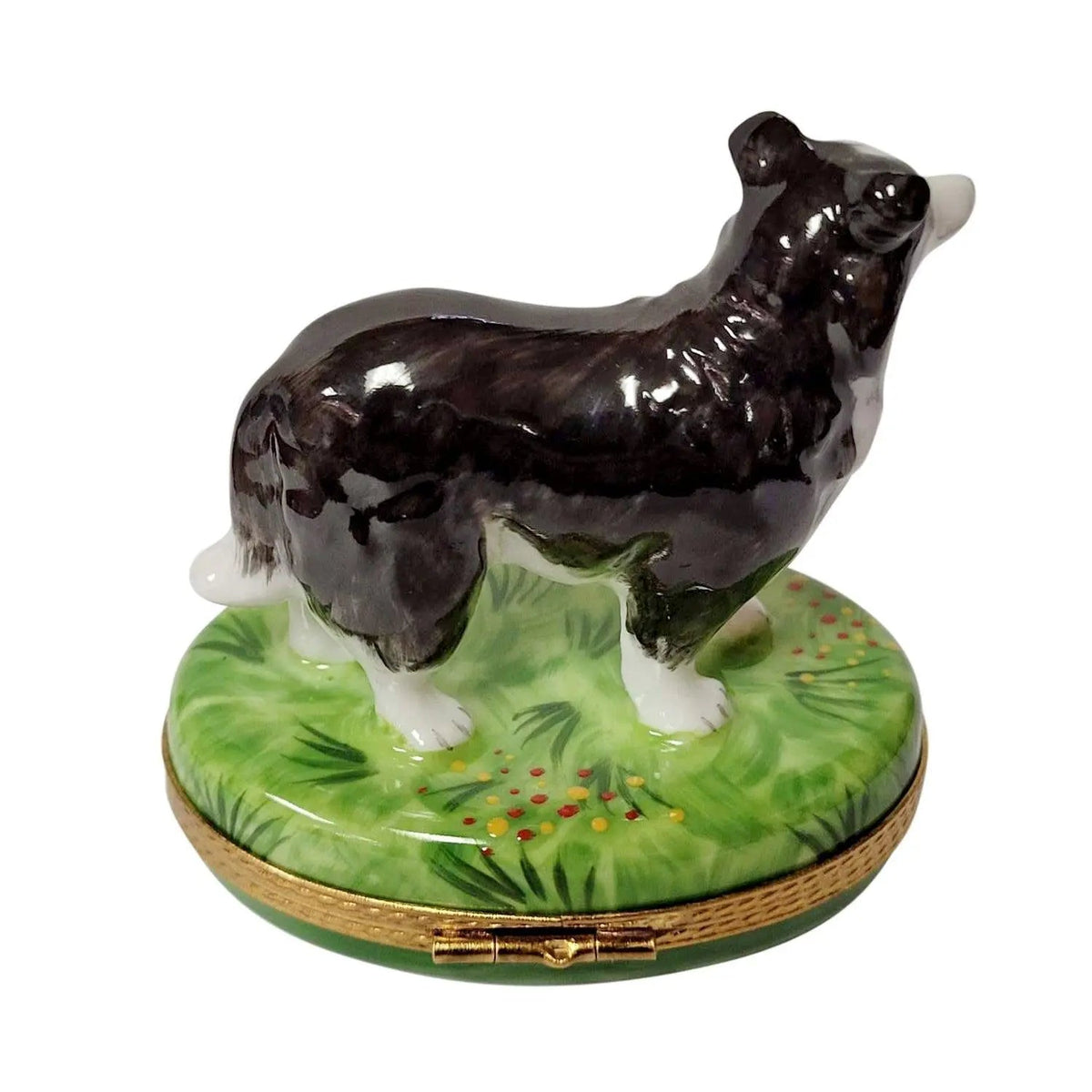 Black White Collie Dog Limoges Box with Removable Bone, view 3