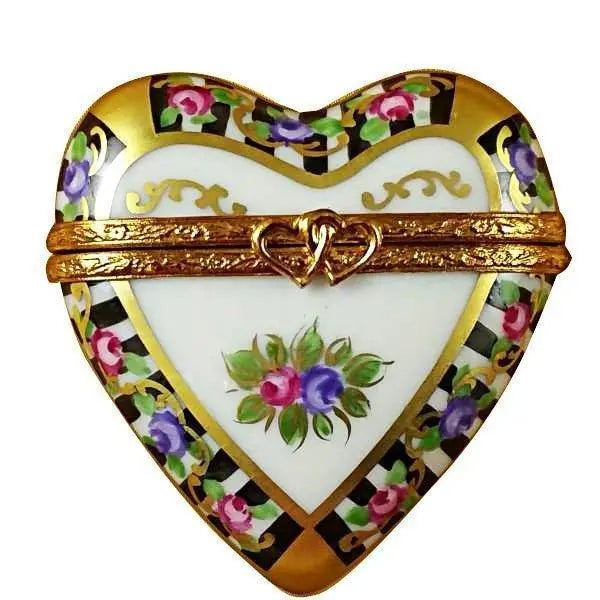 Black White Heart Limoges Porcelain Art Object Lovebirds, a hand-painted Limoges porcelain gift