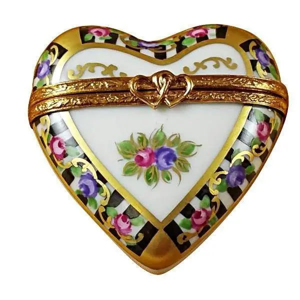 Black White Heart Limoges Porcelain Art Object Lovebirds, view 2