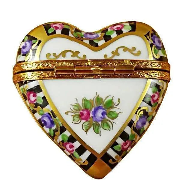 Black White Heart Limoges Porcelain Art Object Lovebirds, view 3
