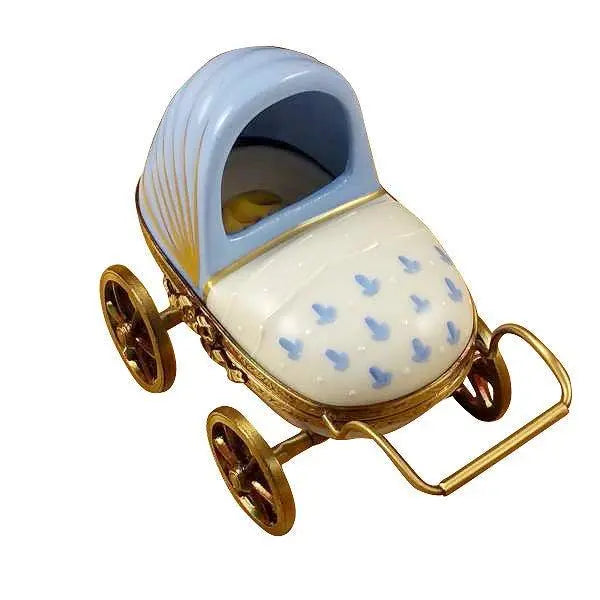 Blue Baby Carriage Limoges Box for New Parents, a hand-painted Limoges porcelain gift