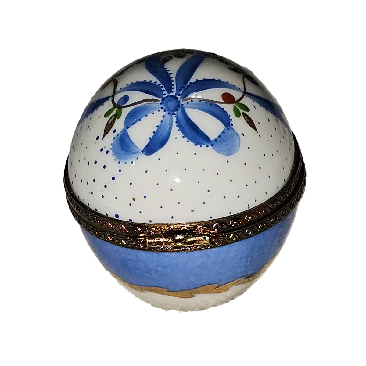 Blue Porcelain Egg w Painted Bow Flowers Marie Antoinette, view 5