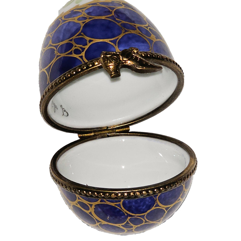 Egg w Flowers Atop, Dark Blue Gold WebLike Limoges Box, view 2