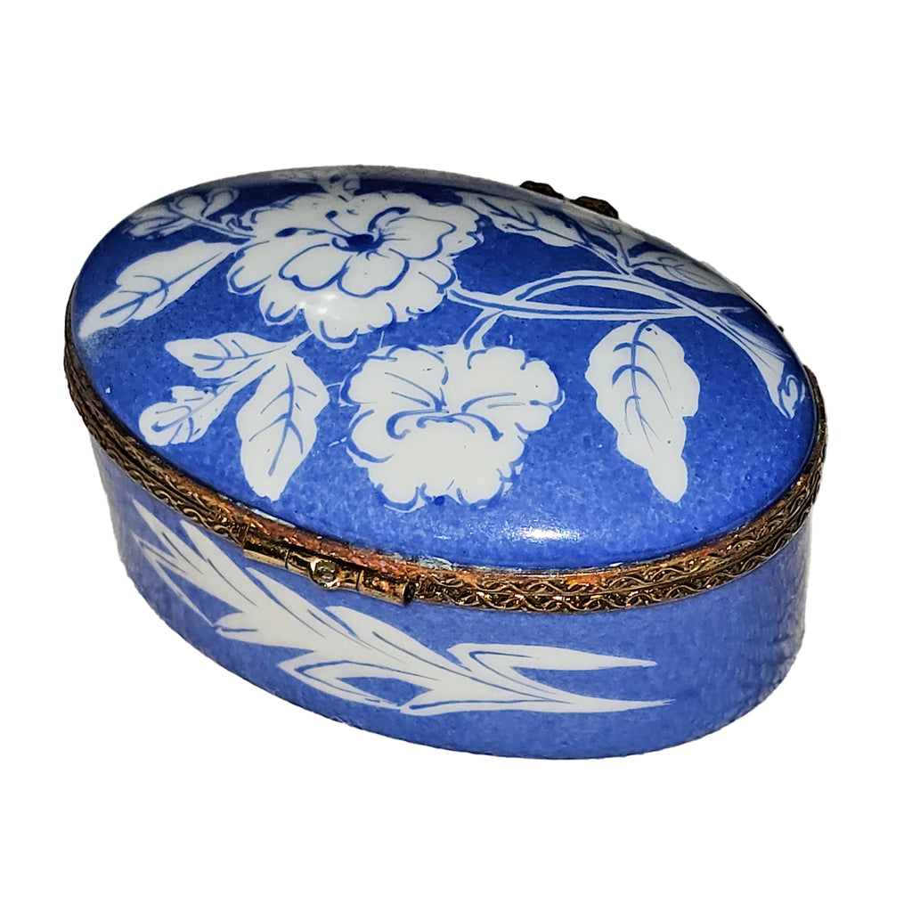 Blue Oval w White Flowers Limoges Box for Home Decor, view 3