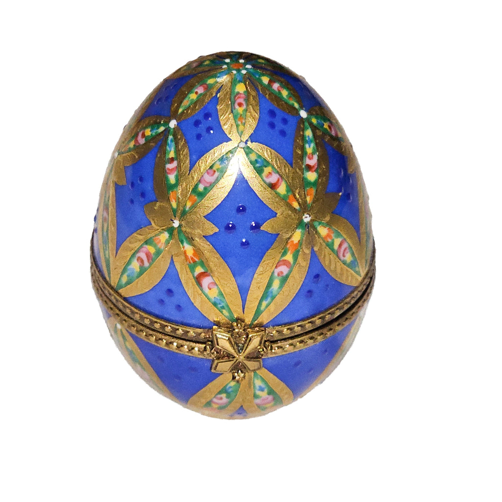 Blue Egg with Gold Lines Limoges Box, a hand-painted Limoges porcelain gift