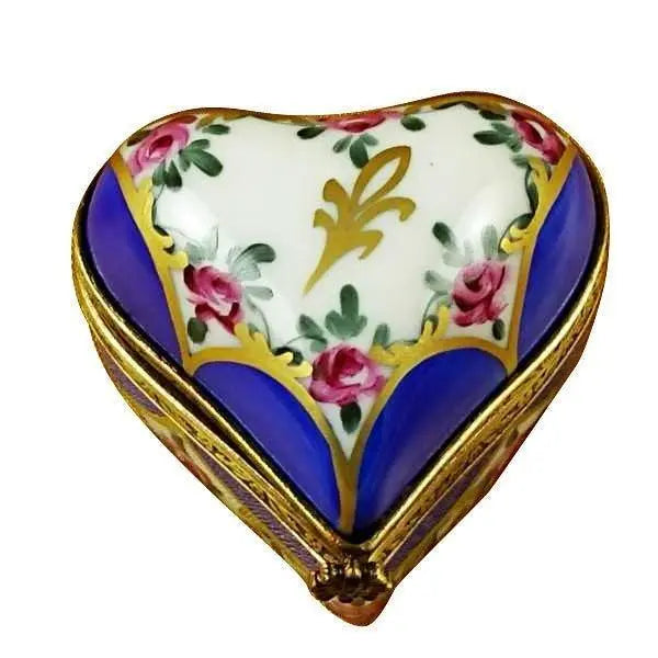 Blue Heart with Flowers Limoges Porcelain Art Object Limoges, a hand-painted Limoges porcelain gift