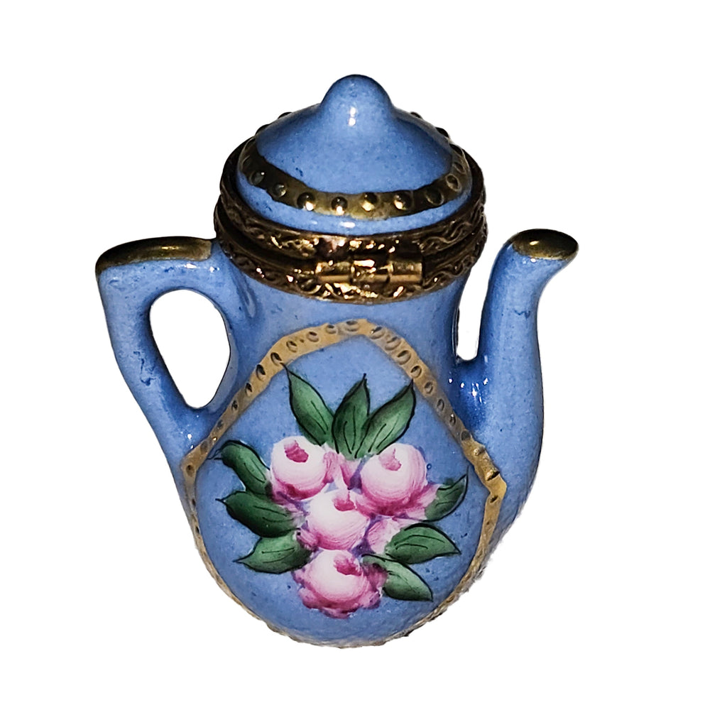 Blue Teapot w Roses Limoges Box Treasure for Collectors, view 3