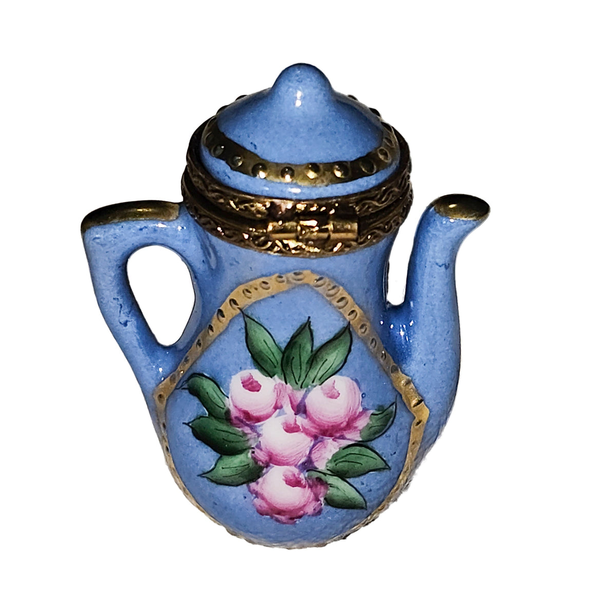 Blue Teapot w Roses Limoges Box Treasure for Collectors, view 3