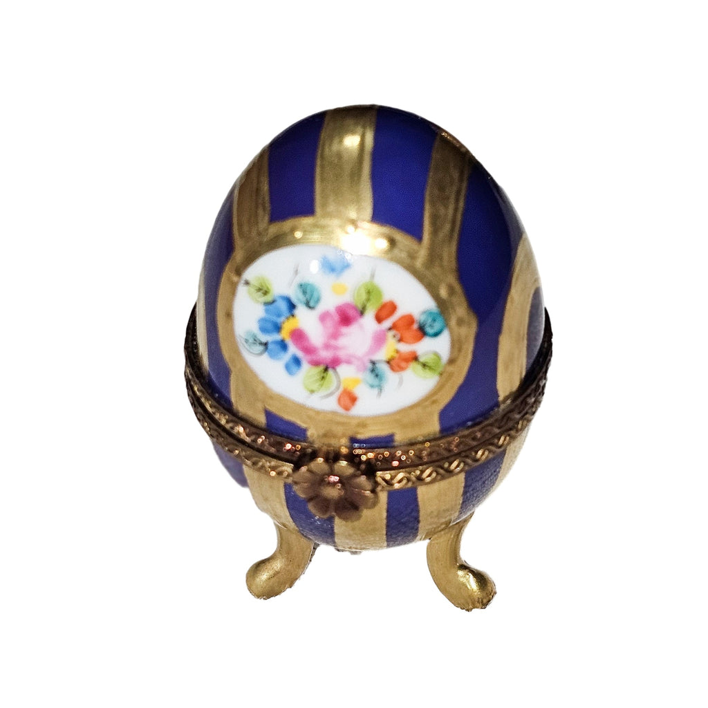 Blue Footed Egg with Gold Stripes, a hand-painted Limoges porcelain gift