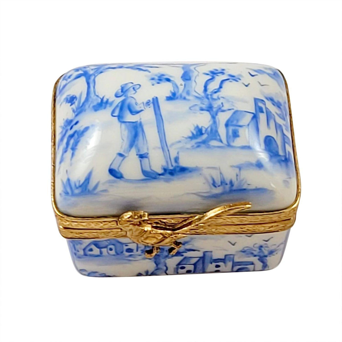 Blue Toile Porcelain Heart Jewel My Love Limoges Porcelain Art Object, a hand-painted Limoges porcelain gift