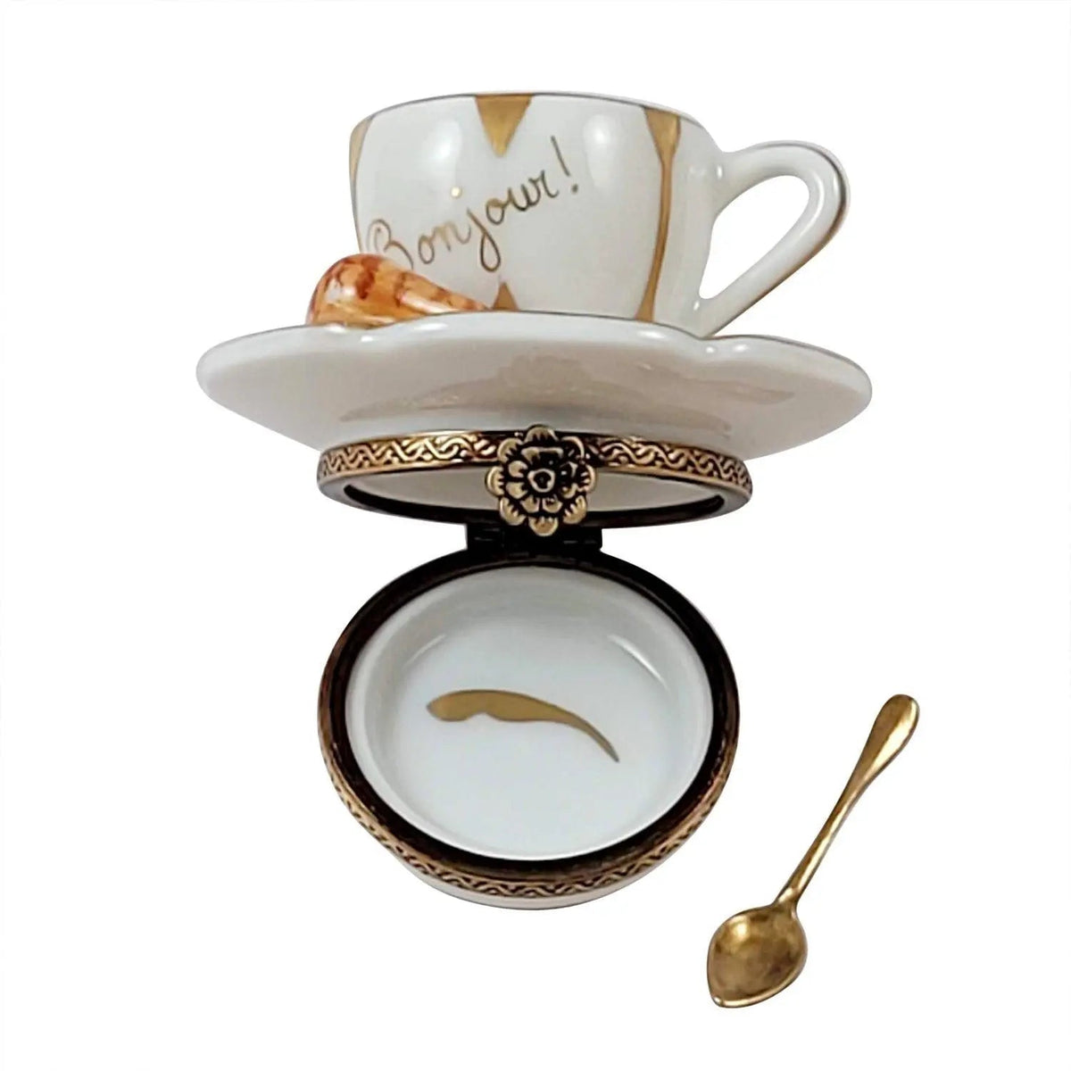 Bonjour Cup of Coffee w Croissant Limoges Box Gift, view 2